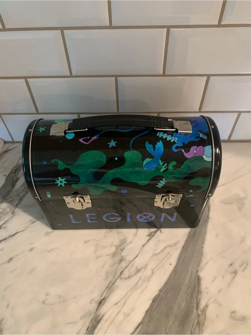 Multicolor Psychedelic Face Metal Lunchbox and Thermos Set - Home Accents